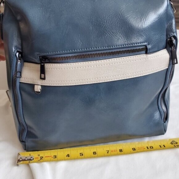 Faux Leather Blue Grayish Backpack - Picture 7 of 12
